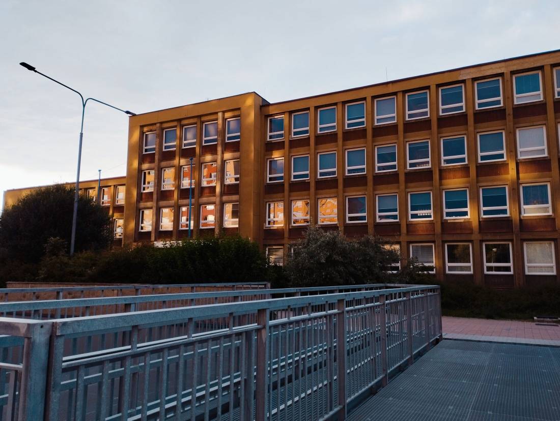 A school building.